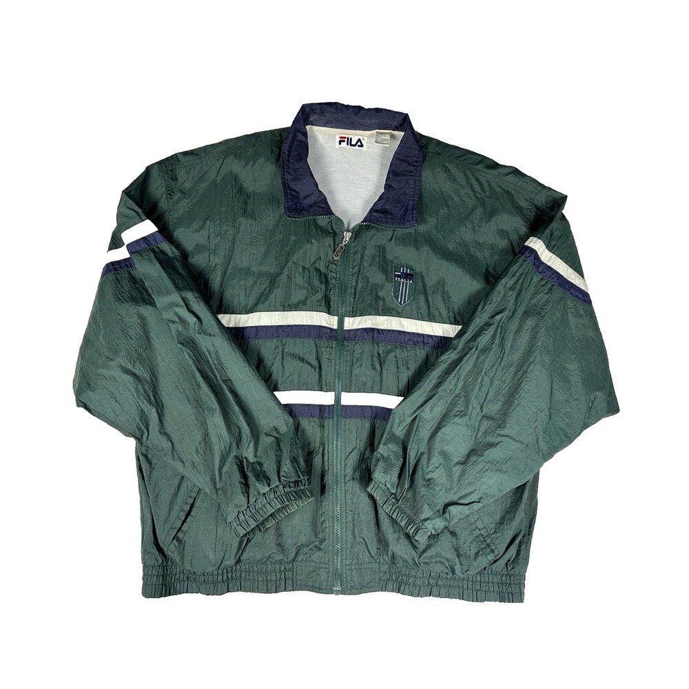 Vintage FILA Italia Track Jacket XXL Green Nylon 90s Full Zip Windbreaker